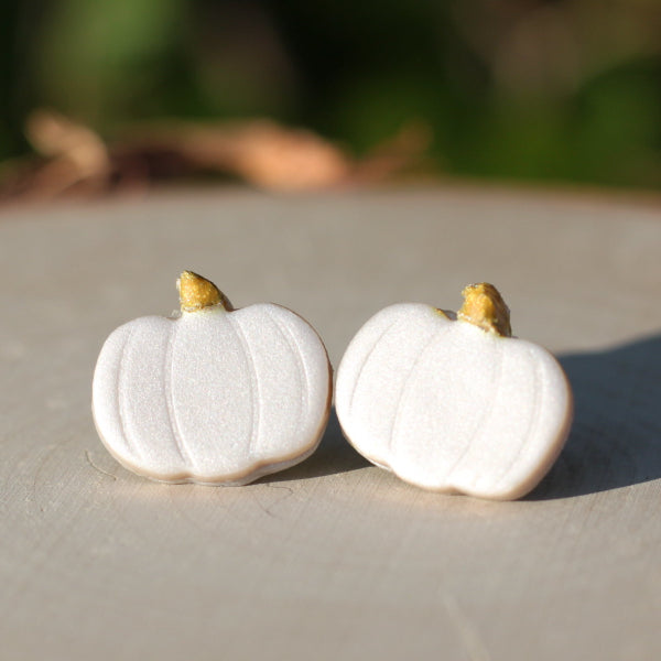 white pumpkin fall earrings