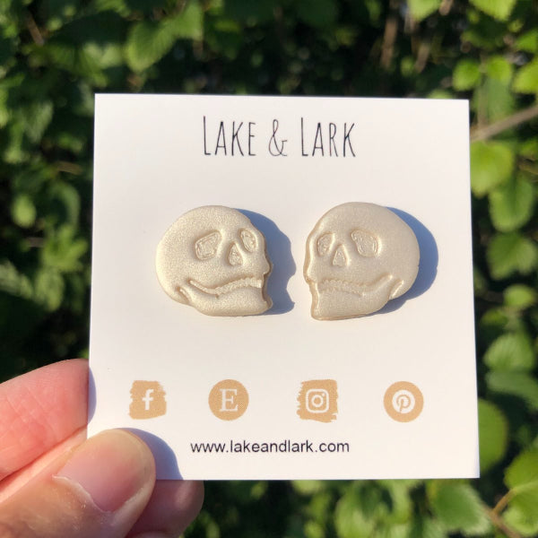 pearl skull stud earrings lake lark