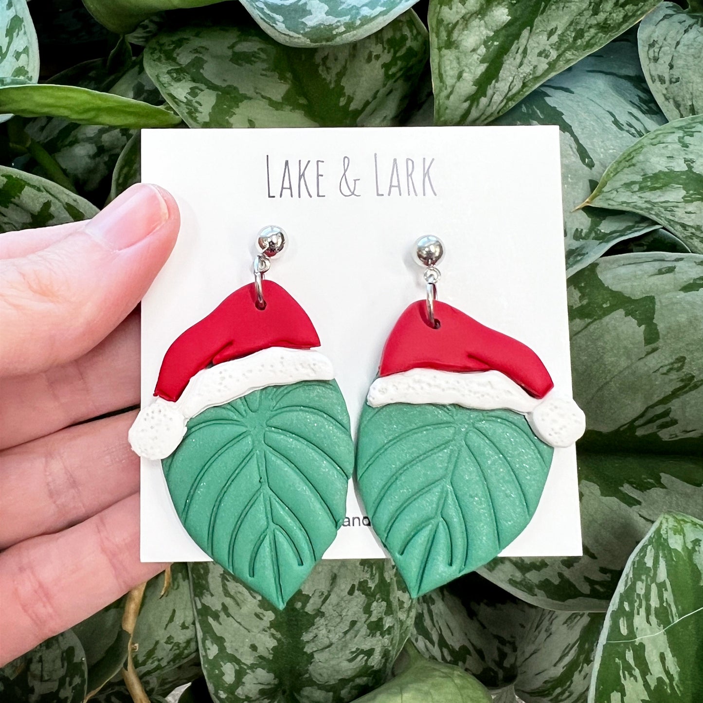 philodendron plant christmas earrings