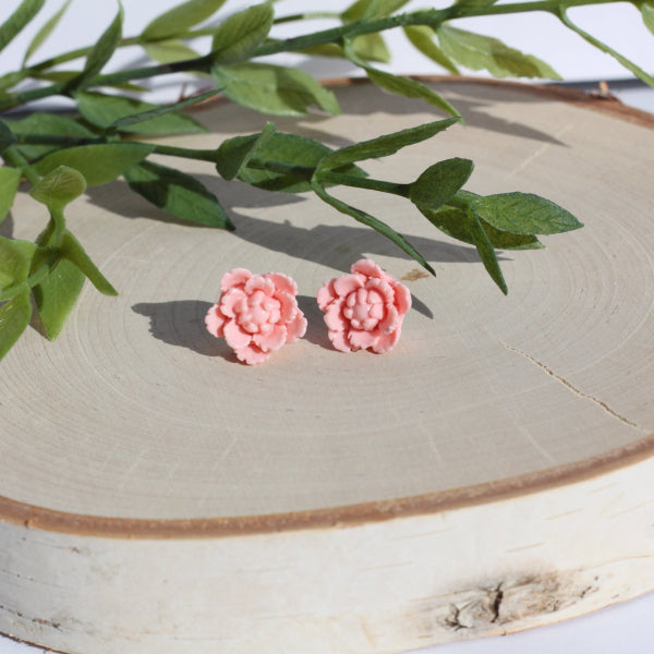 pastel pink flower stud earrings