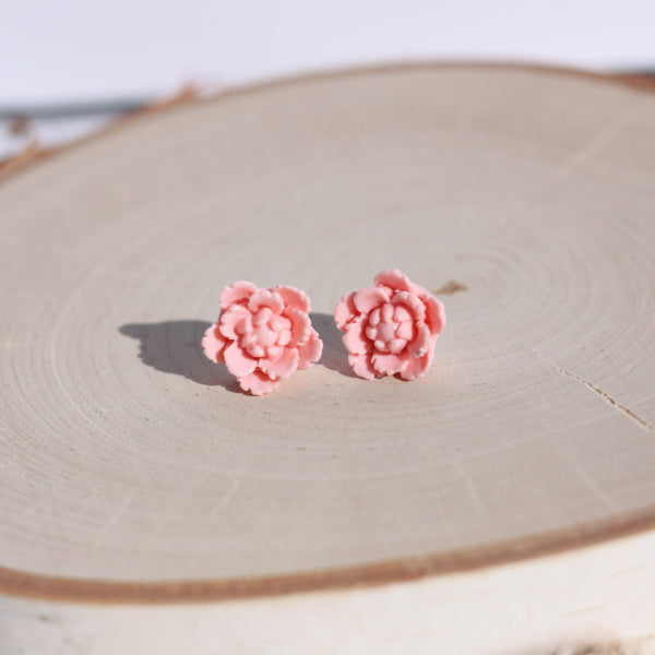 pastel pink flower stud earrings