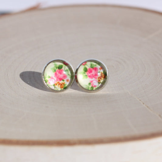 pink floral stud earrings lake lark