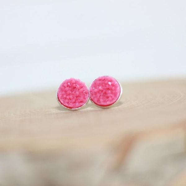 pink druzy stud earrings lake and lark