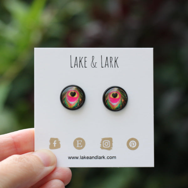 pink peacock earrings