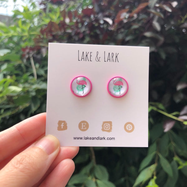 pink flamingo stud earrings lake lark