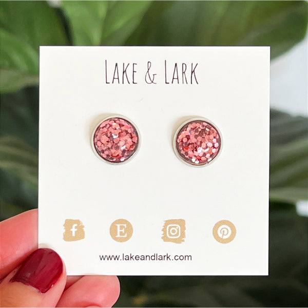 blush pink glitter earrings