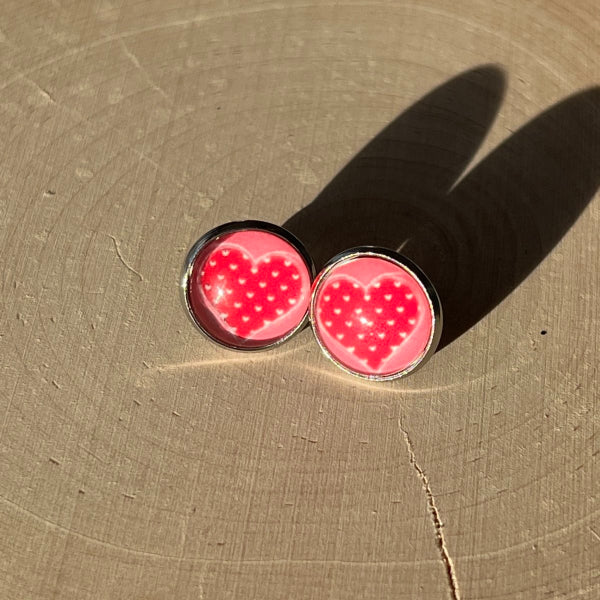 pink heart stud earrings