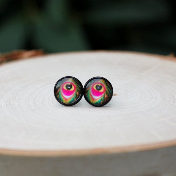 peacock feather stud earrings