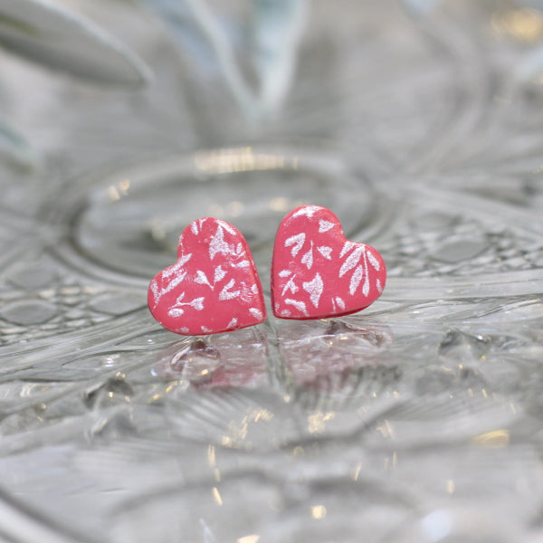 pink floral heart valentine earrings