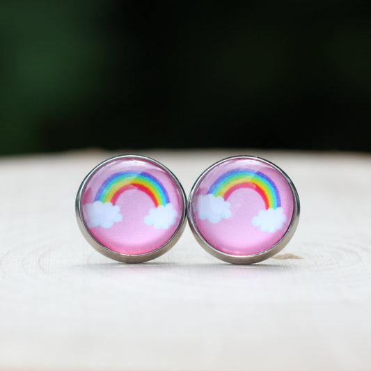 whimsical rainbow stud earrings