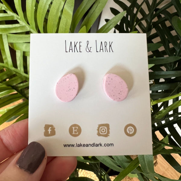 pink speckled easter egg stud earrings lake lark (1)