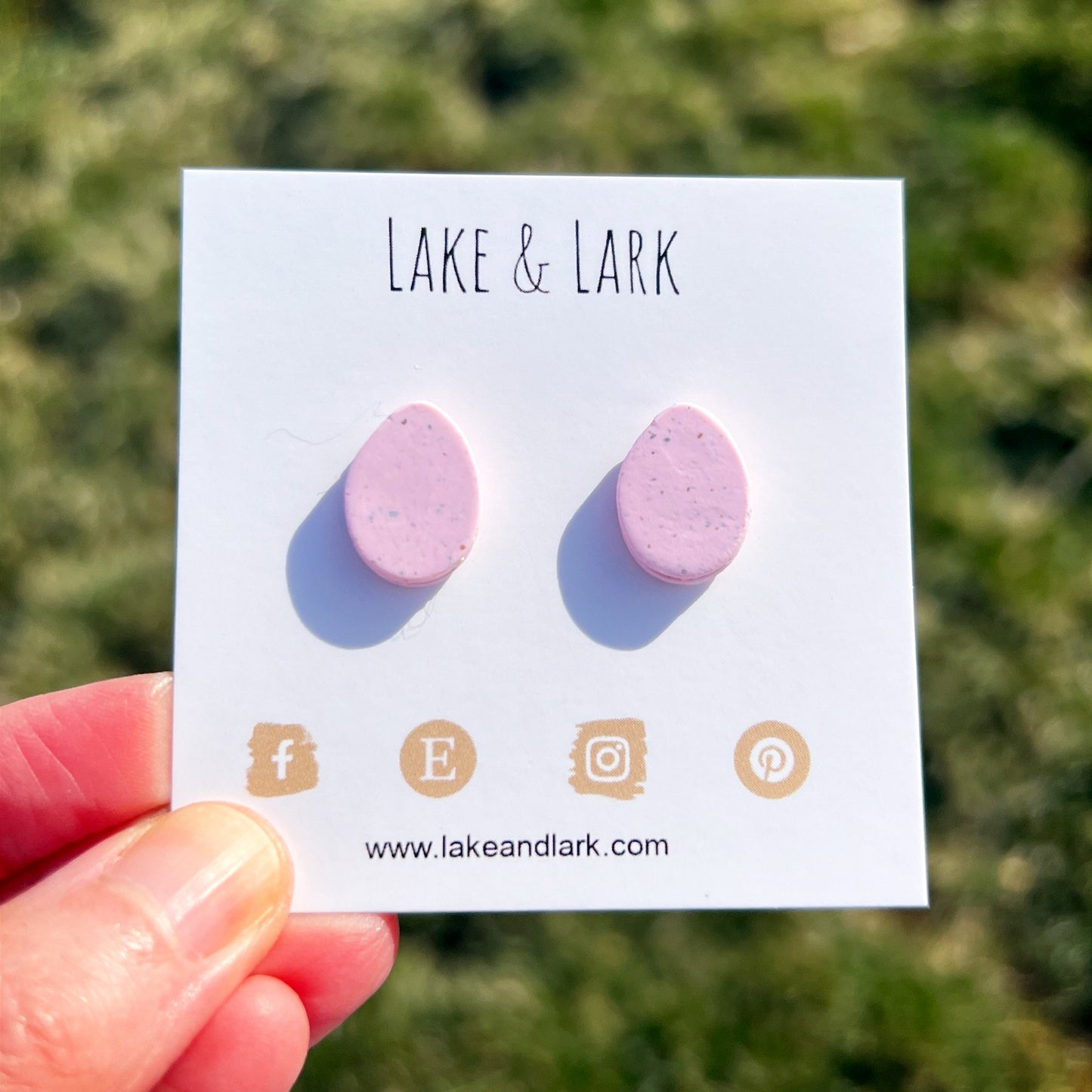 pink speckled easter egg stud earrings lake lark