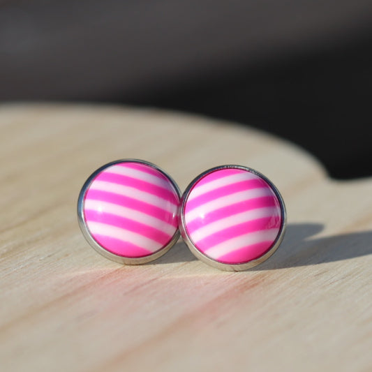 pink white striped stud earrings lake lark (1)