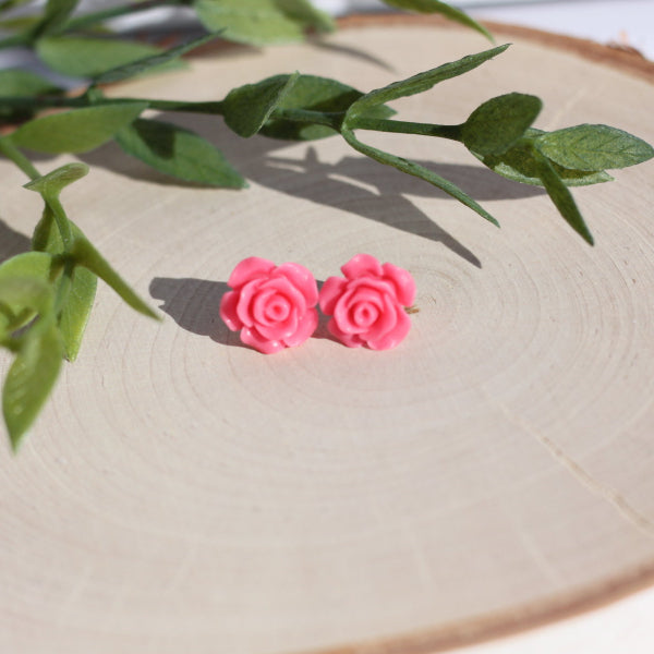 pink rose earrings