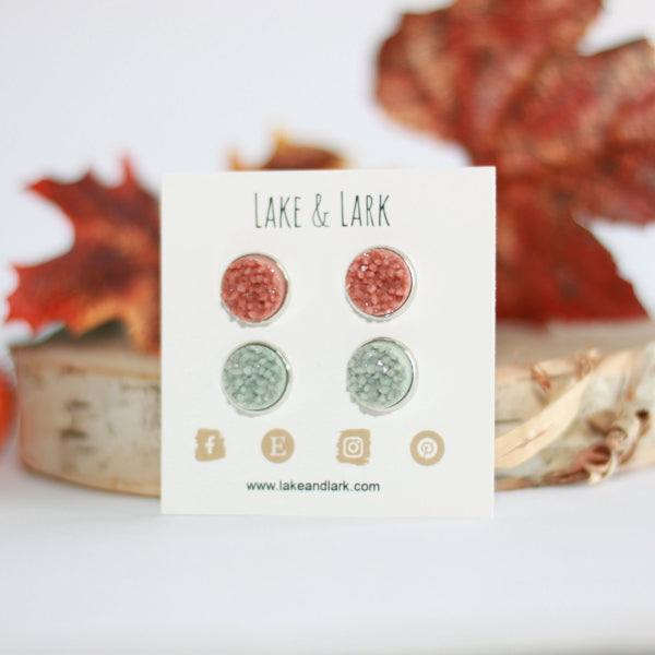 fall druzy stud earring gift set