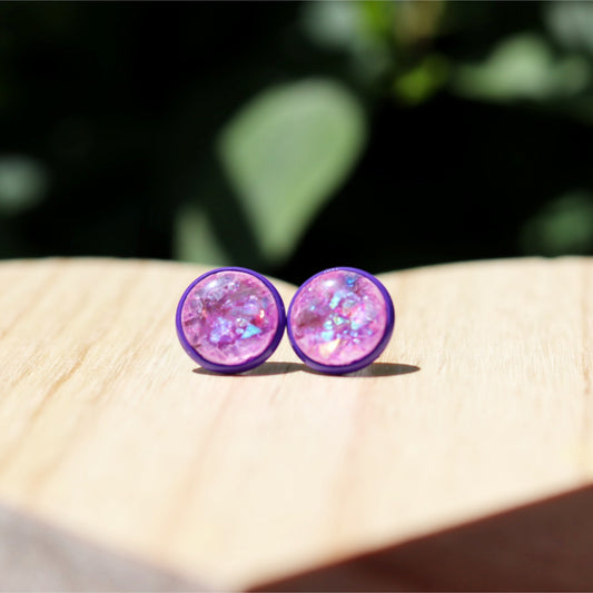 iridescent purple lavender stud earrings