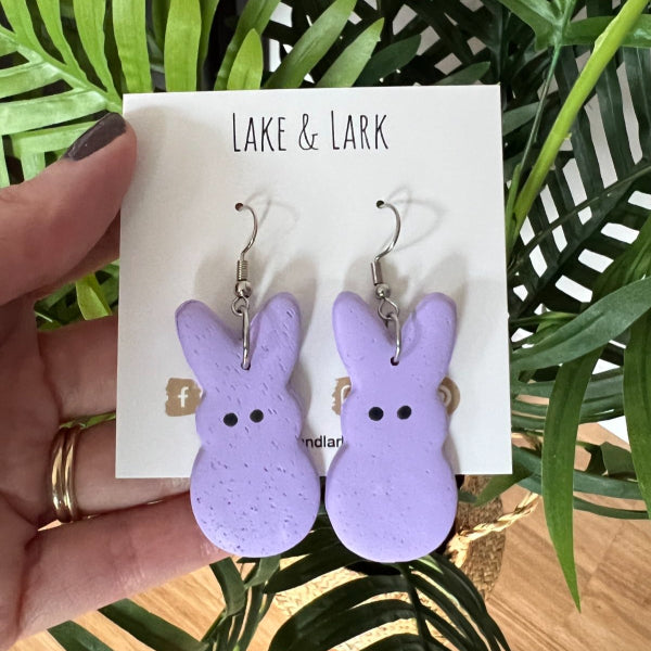 purple marshmallow peeps bunny earrings lake lark