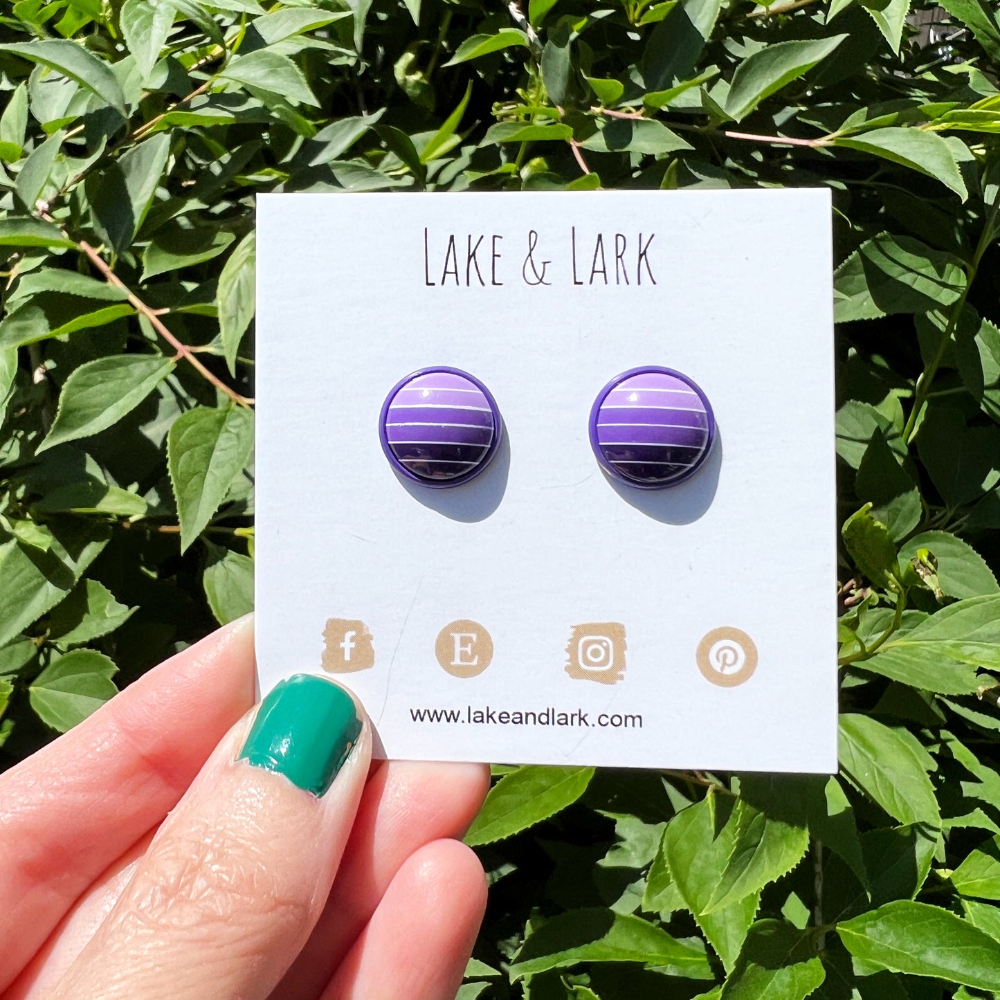 purple stripe stud earrings purple metal setting