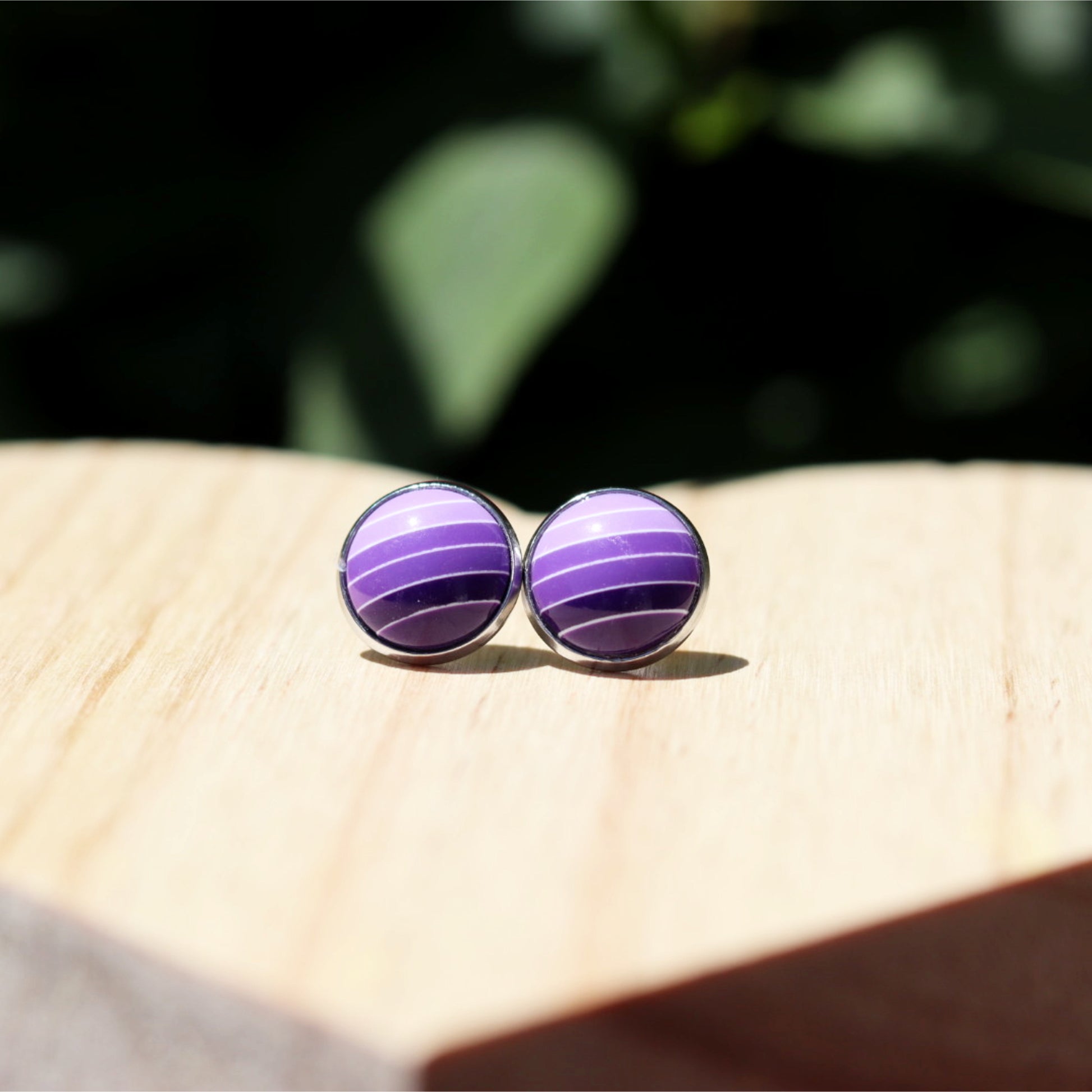 silver purple striped stud cabochon stud earrings