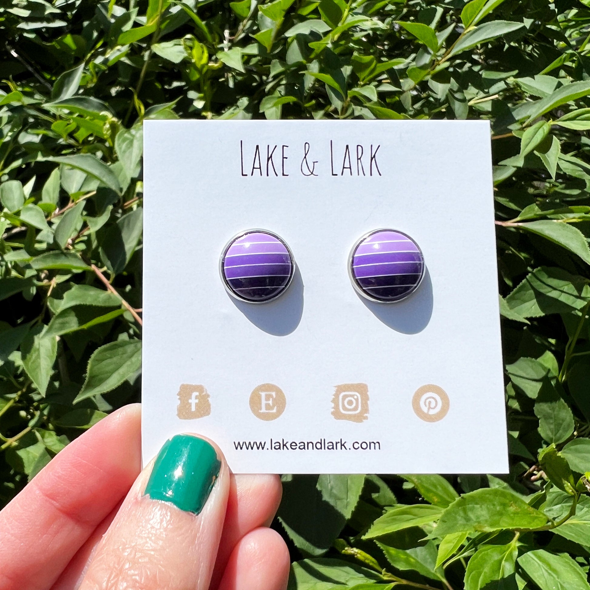 purple stripes silver stud earrings