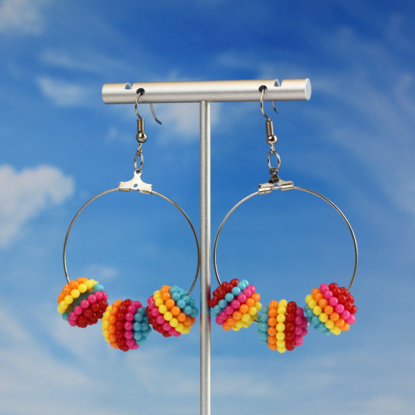 rainbow bead hoop earrings