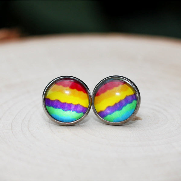 rainbow waves stud earrings gay pride