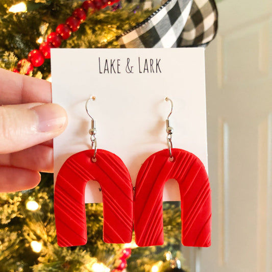 polymer clay red christmas arch earrings