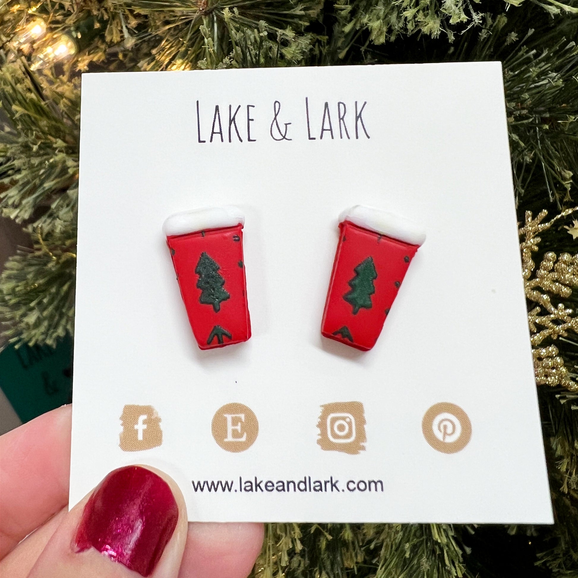 christmas coffee cup stud earrings