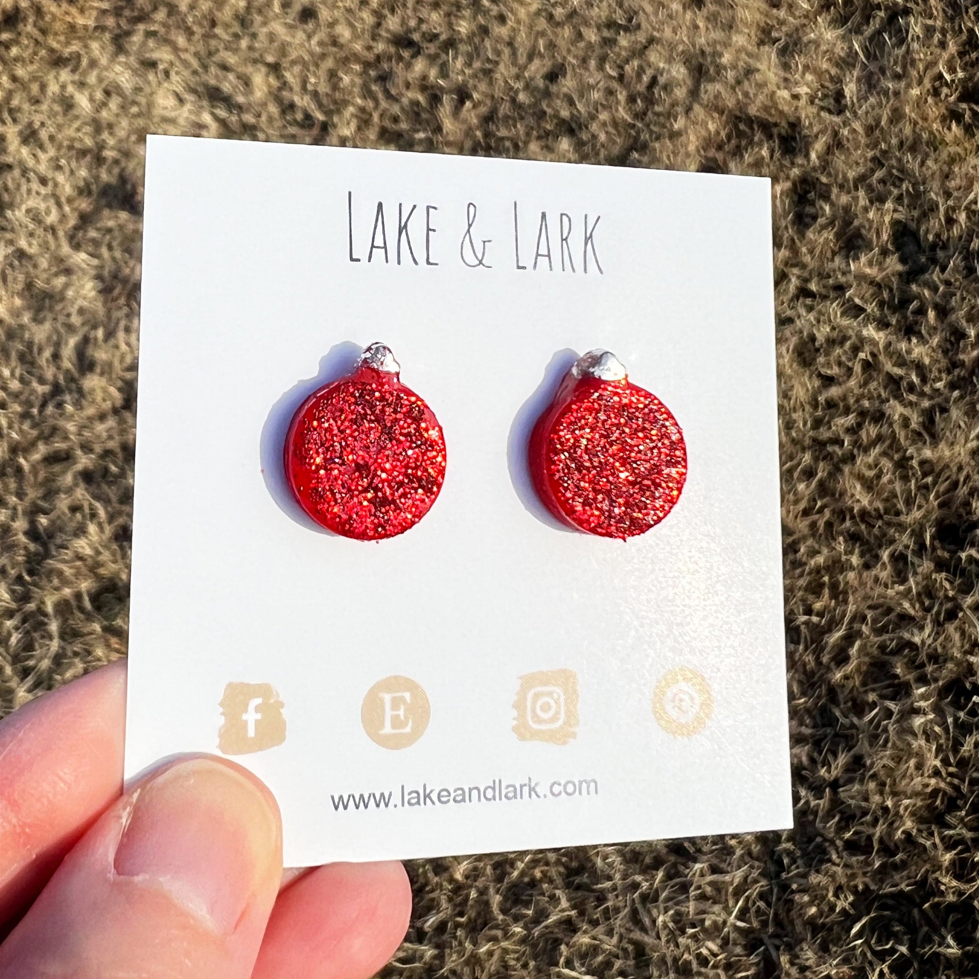 red glitter christmas ornament stud earrings