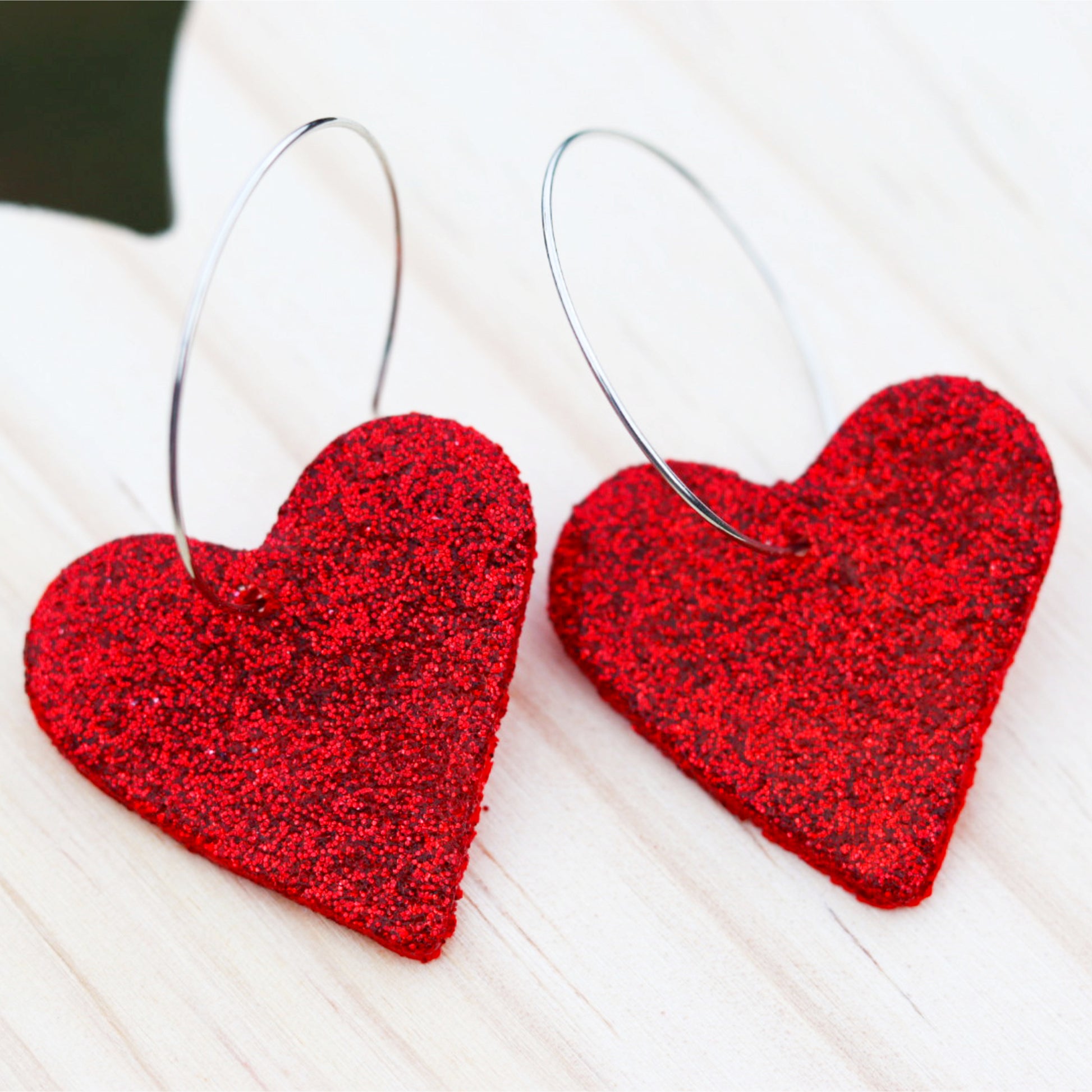 glitter heart hoop valentine earrings