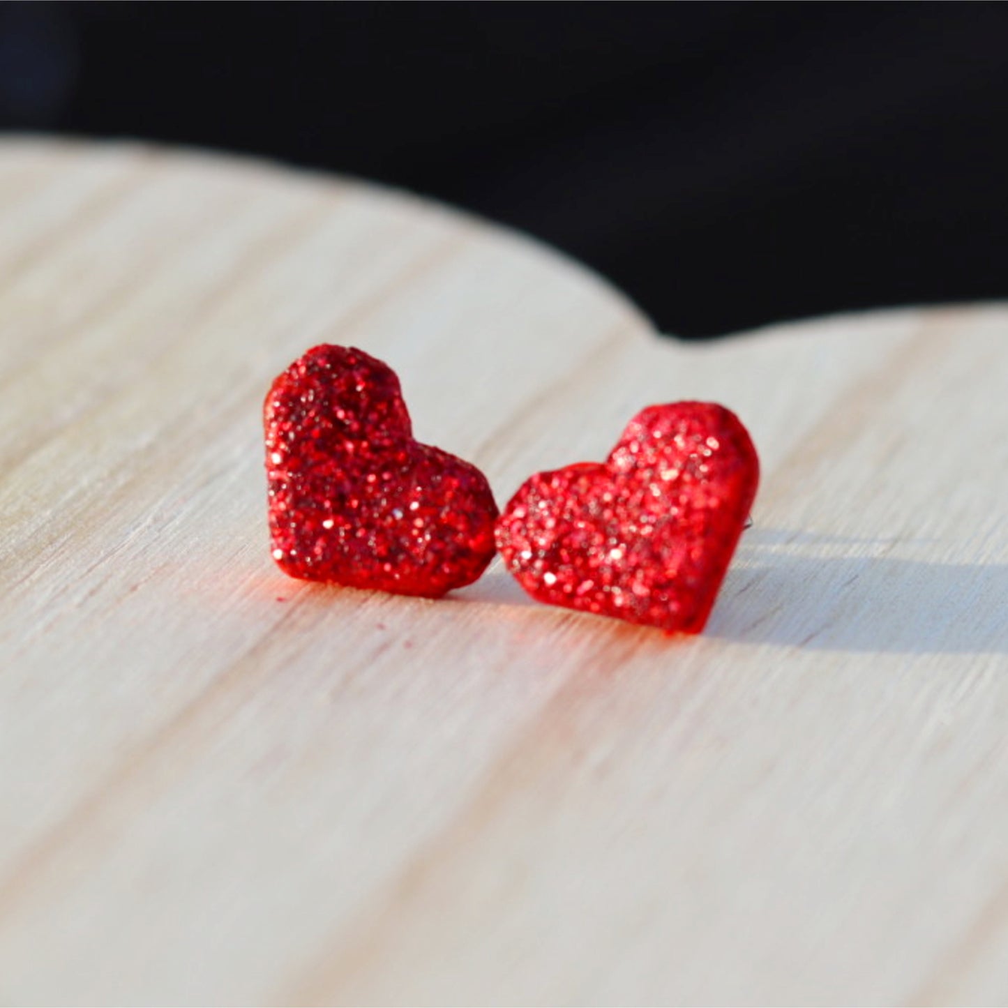 glitter heart valentine stud earrings