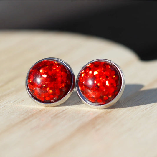 red glitter christmas stud earrings