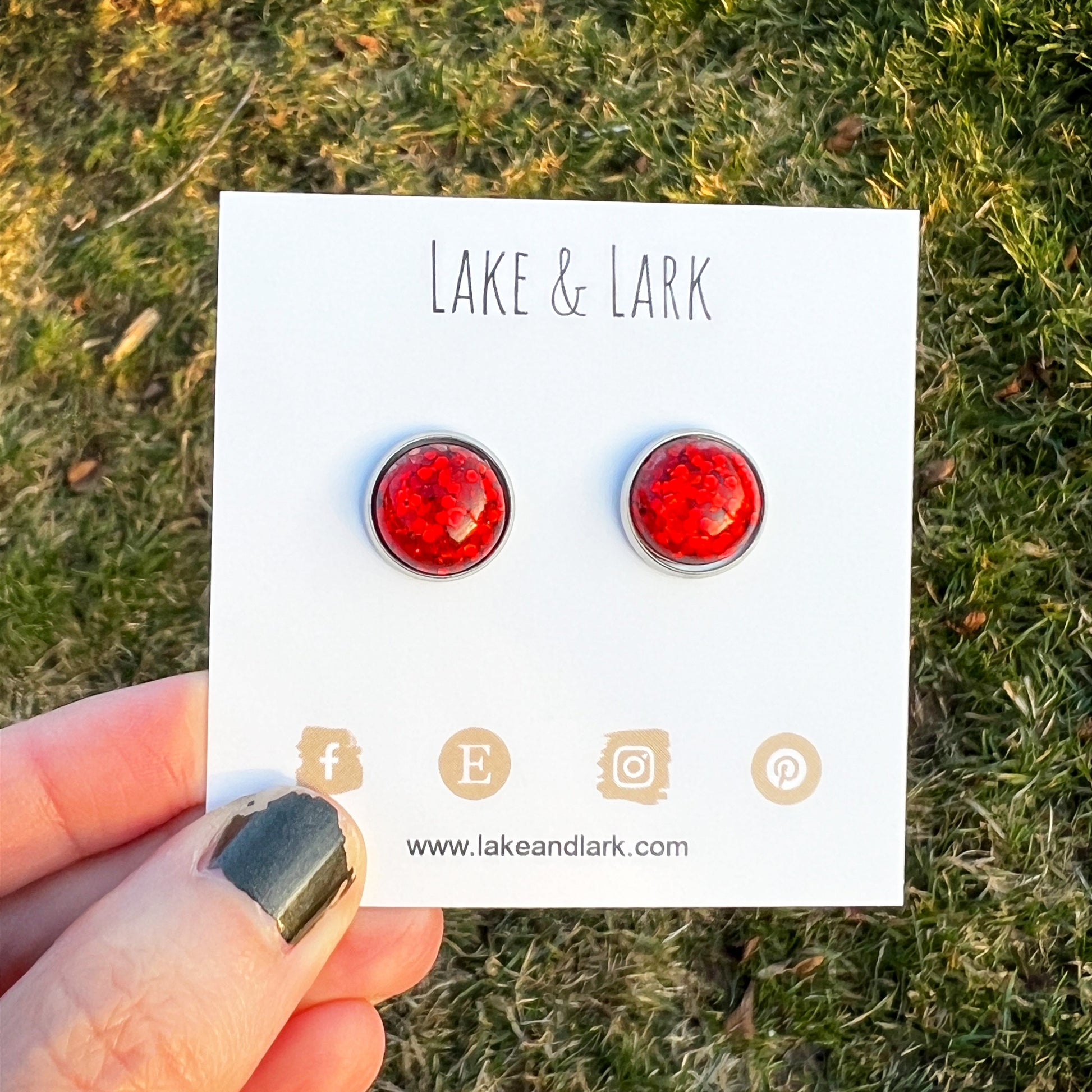 red glitter valentines day stud earrings