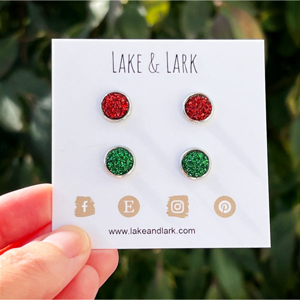 8mm glitter christmas stud earrings