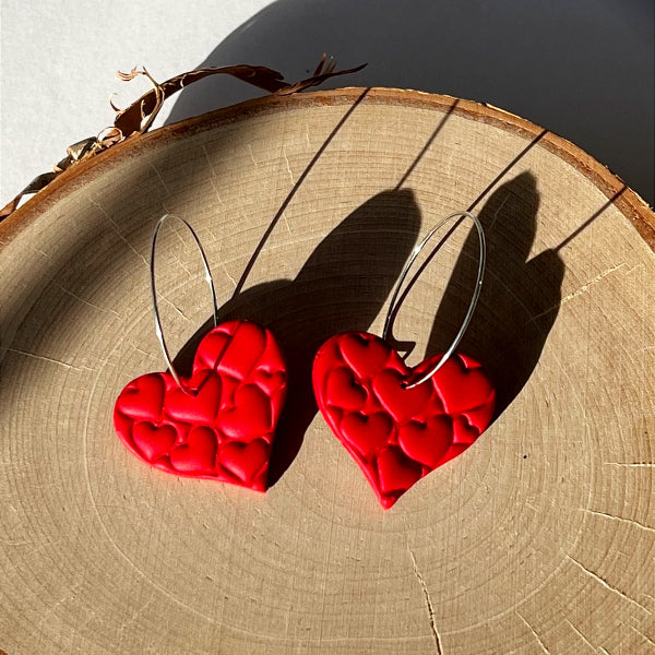 red heart hoop valentines day clay earrings