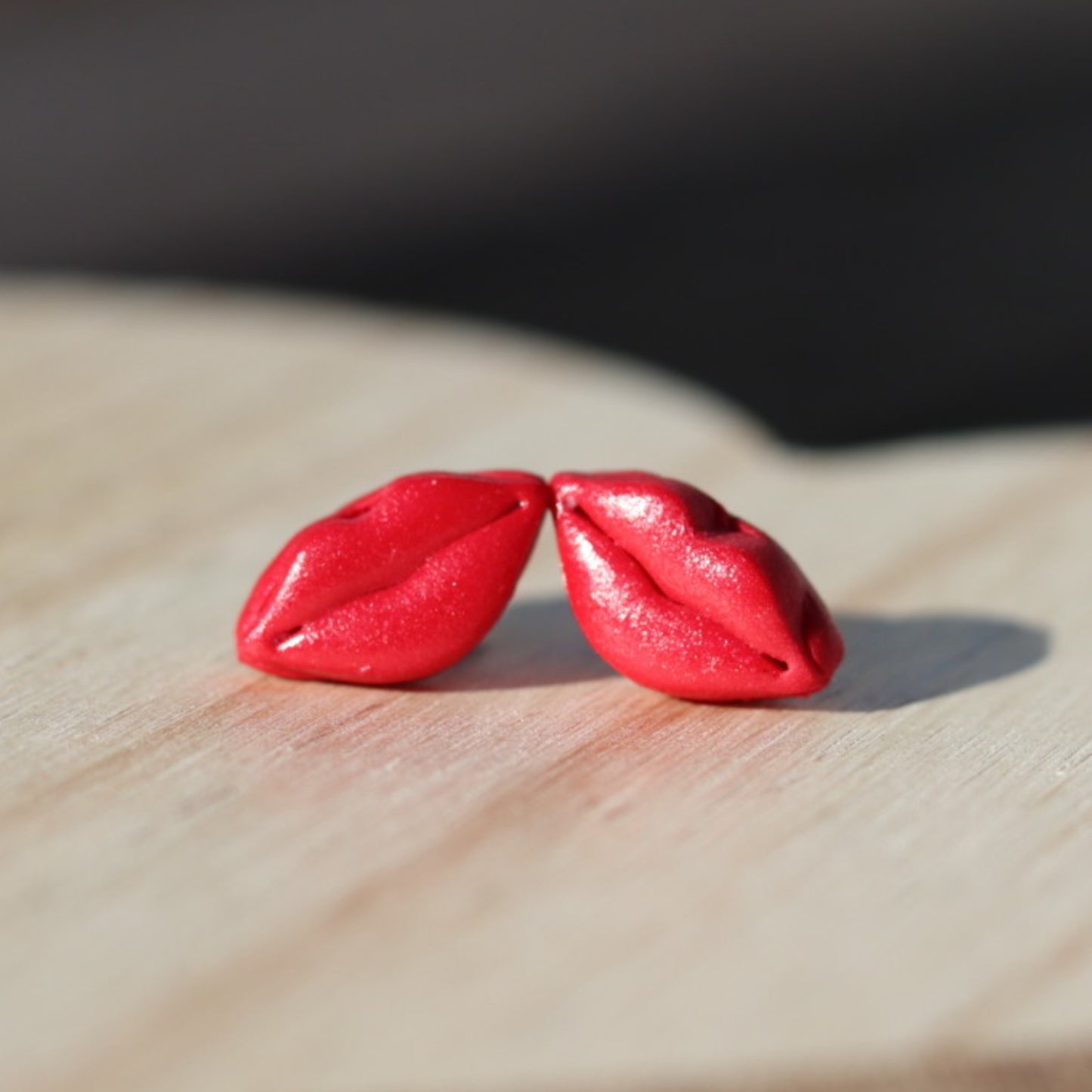 red lipstick clay stud earrings