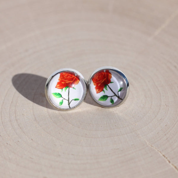 romantic red rose earrings