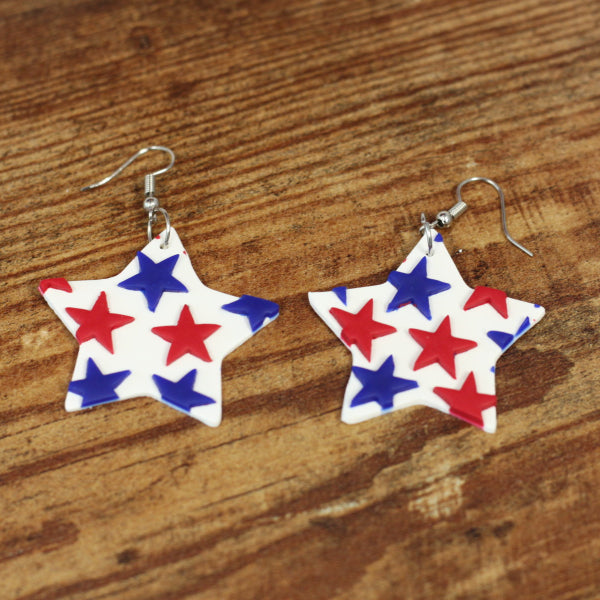 red white blue american star clay earrings lake lark