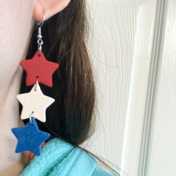 red white blue clay star earrings lake lark (1)