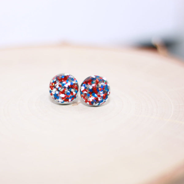 red white blue glitter stud earrings lake lark