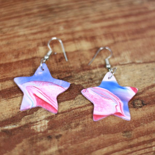 americana star tie dye clay statement earrings