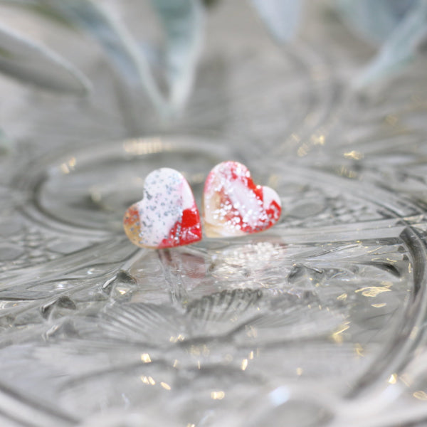 red white pink silver heart earrings lake and lark