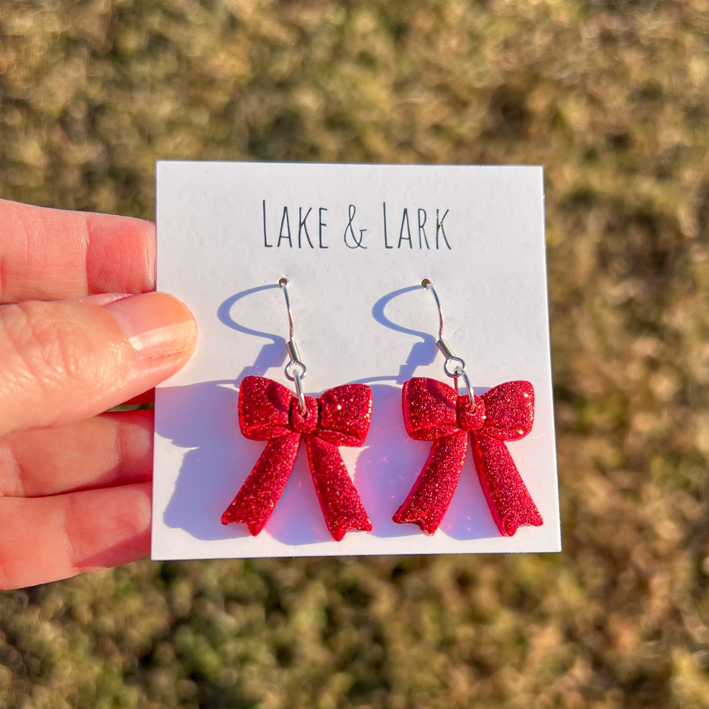 Red Glitter Bow Statement Earrings