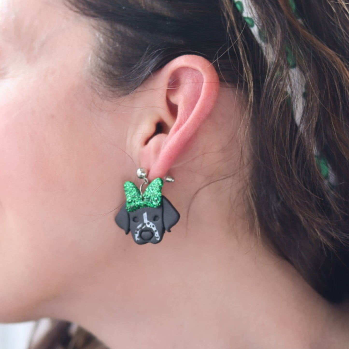 dog glitter bow st patricks day earrings