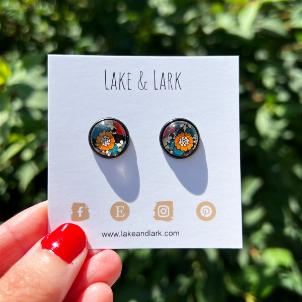 retro floral stud earrings lake lark