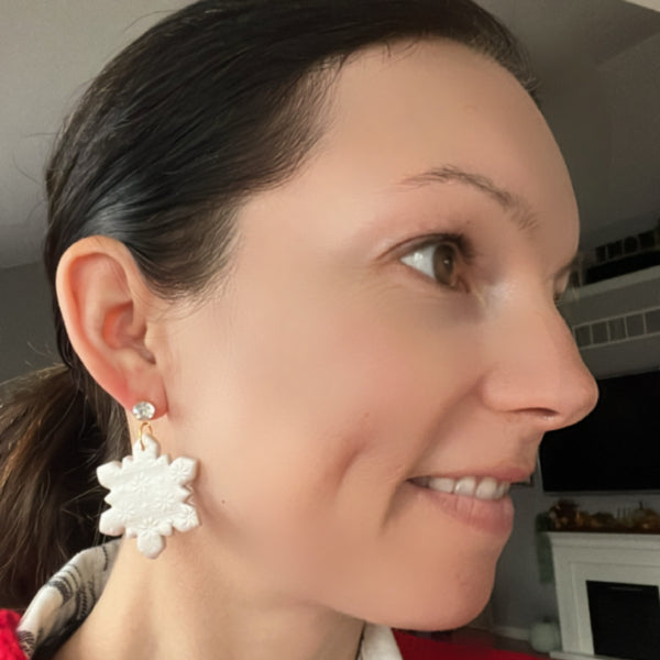 pearl rhinestone snowflake earrings