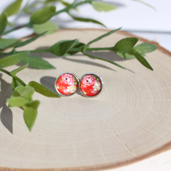 romantic red flower stud earrings lake and lark