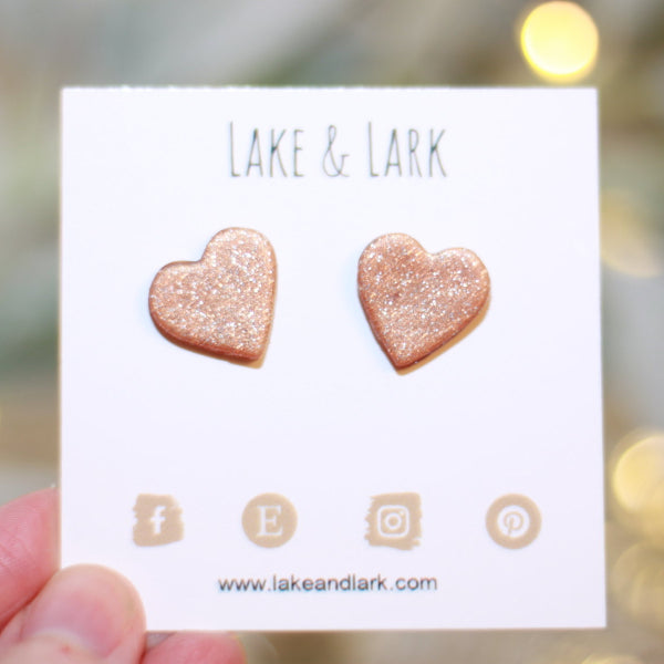 rose gold heart polymer clay earrings