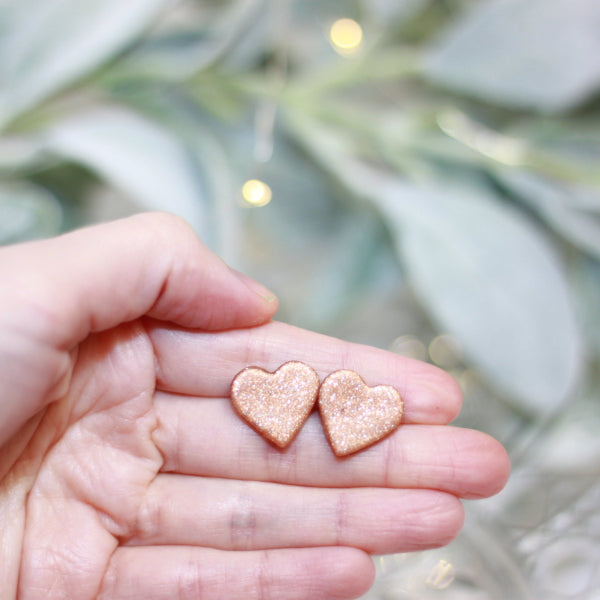 glitter rose gold valentine heart earrings