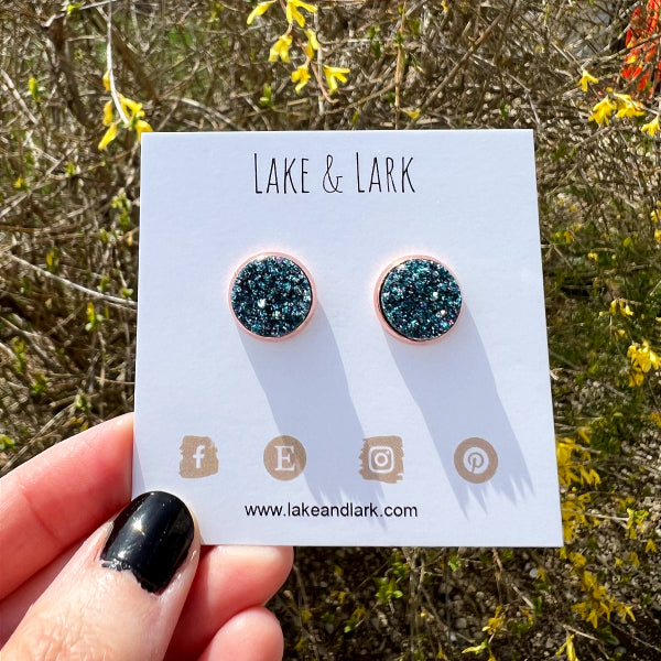 rose gold teal druzy stud earrings lake lark (1)